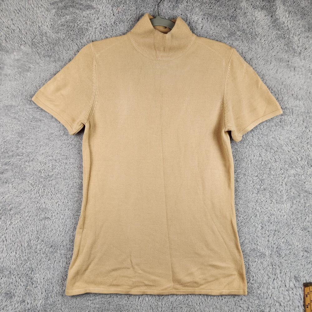 Vintage Susan Graver Sweater Womens Small Beige Turtleneck Short Sleeve Knit Y2k